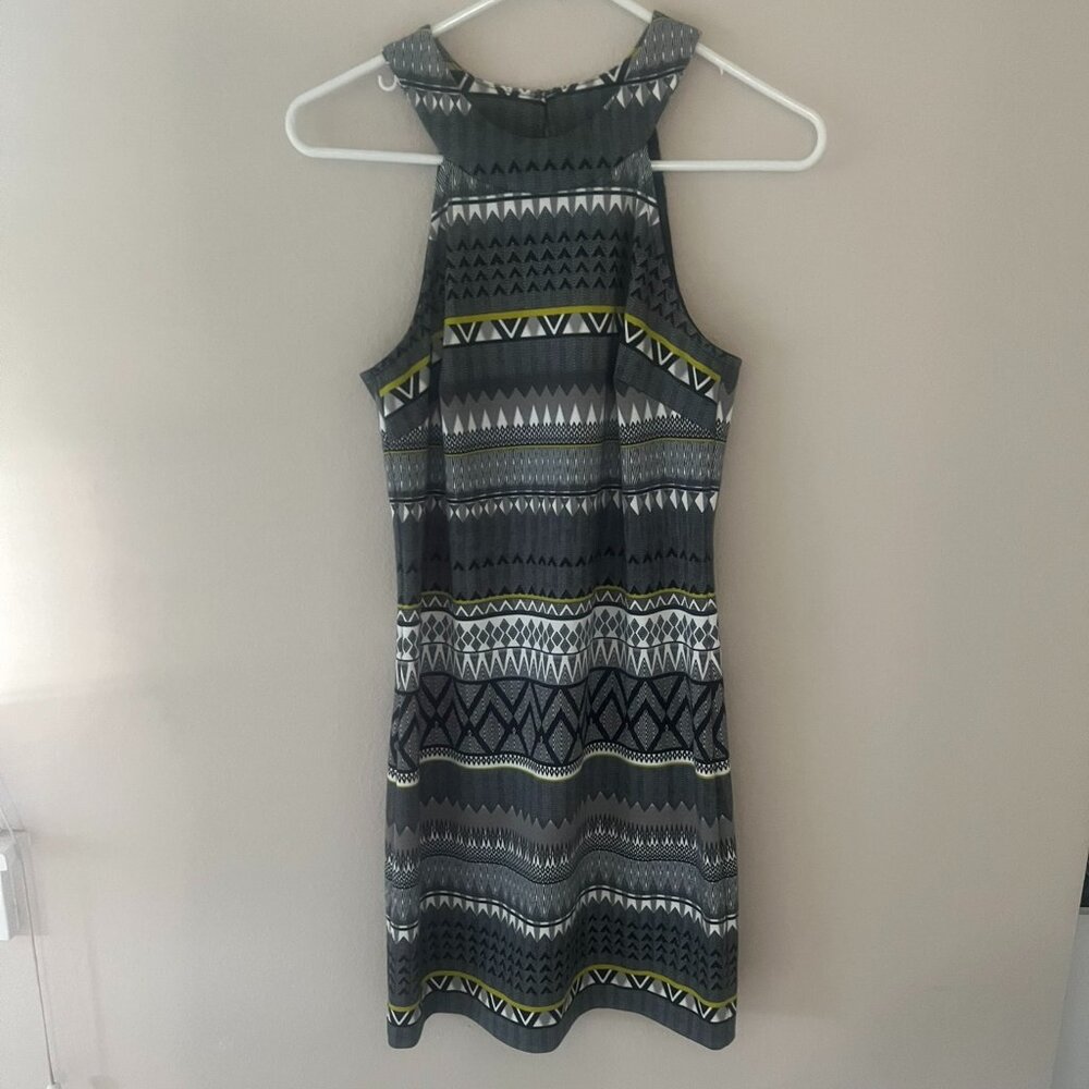 Trina Turk Black & Yellow Sleeveless Dress Geometric Pattern Size S